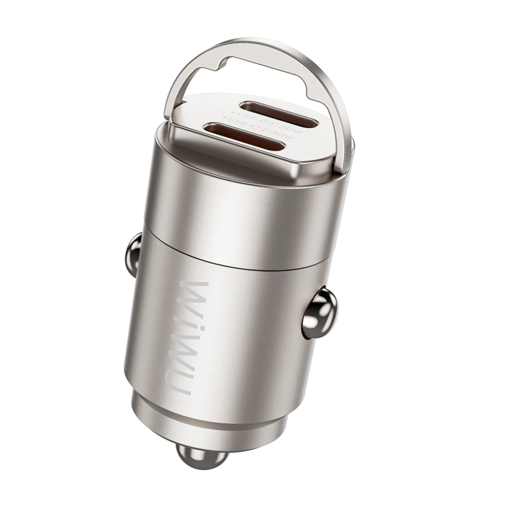 Автомобильное быстрое зарядное устройство wiwu nano series 30 вт wi-qc029 usb-c+usb-c, цвет титан. 4