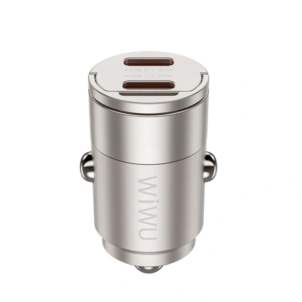 Автомобильное быстрое зарядное устройство wiwu nano series 30 вт wi-qc029 usb-c+usb-c, цвет титан. 2