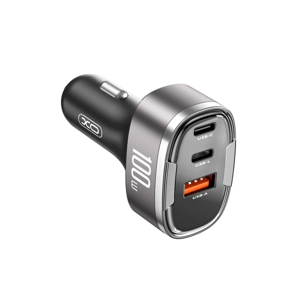 Автомобильное зарядное устройство xo cc61 smart car charger (выход apple) 100 вт / usb-a (30 вт) + type-c (45 вт) + lightning (25 вт), серебристый. 2