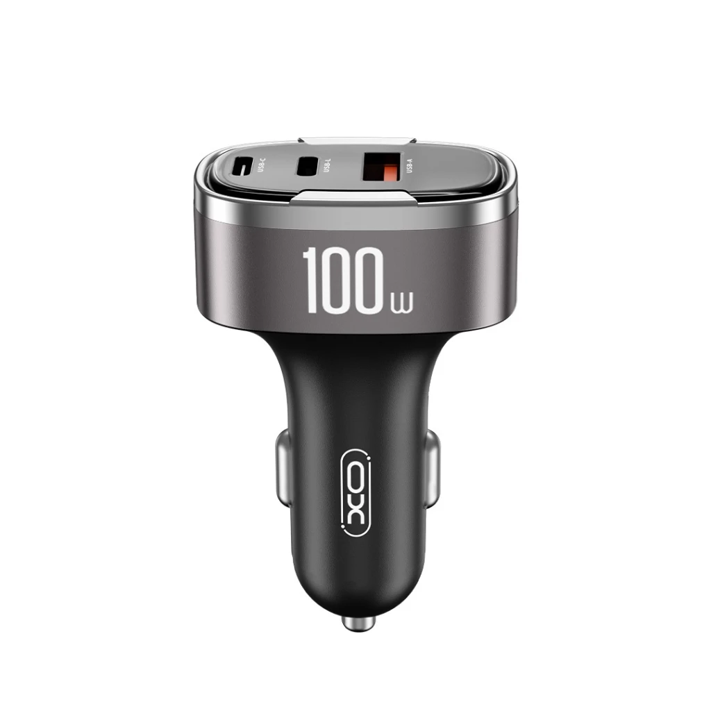 Автомобильное зарядное устройство xo cc61 smart car charger (выход apple) 100 вт / usb-a (30 вт) + type-c (45 вт) + lightning (25 вт), серебристый. 3