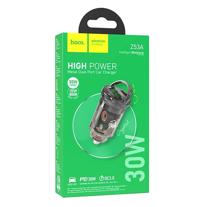 Автомобильное зарядное устройство hoco z53a vision pd30w+qc3.0, прозрачно-черное. 4