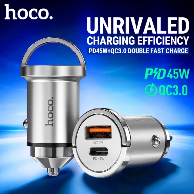Автомобильное зарядное устройство hoco nz10 handy pd45w+qc3.0, серебристое. 3