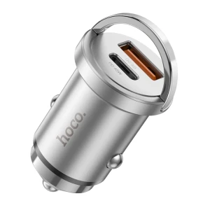 Автомобильное зарядное устройство hoco nz10 handy pd45w+qc3.0, серебристое.
