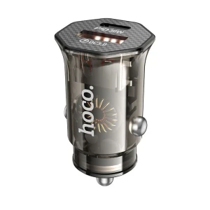 Автомобильное зарядное устройство hoco dz16 apex pd30w+qc3.0 с двумя портами, прозрачно-черное