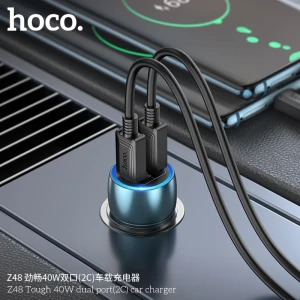 Автомобильное зарядное устройство hoco z48 tough 40w с двумя портами (2c), металлический серый цвет. Thumbnail 3