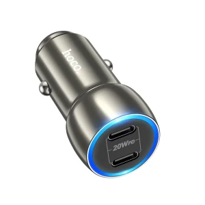 Автомобильное зарядное устройство hoco z48 tough 40w с двумя портами (2c), металлический серый цвет.