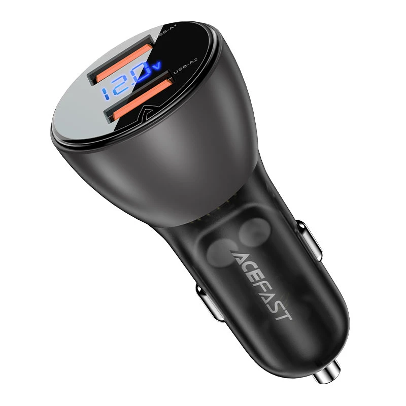 Încărcător auto metalic acefast b7 45w (usb-a + usb-a) cu afișaj digital transparent, negru 2