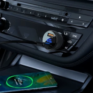 Încărcător auto metalic acefast b7 45w (usb-a + usb-a) cu afișaj digital transparent, negru Thumbnail 5