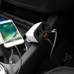 Încărcător auto hoco z28 power ocean pentru brichetă, cu afișaj digital, alb