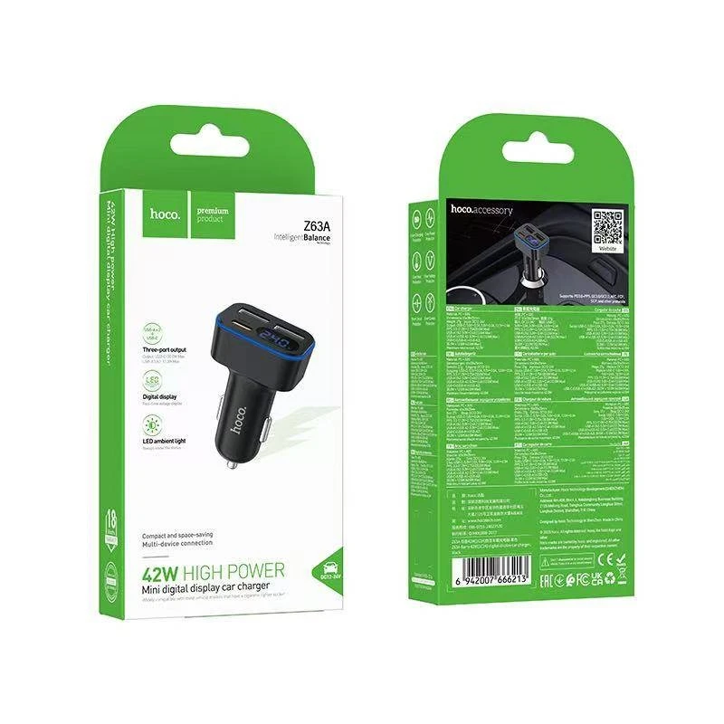 Încărcător auto hoco z63a barry 42w (1c2a) cu afișaj digital, negru 2