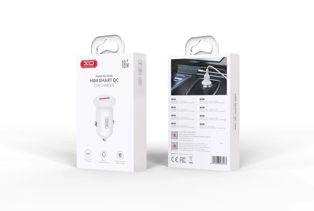 Încărcător auto inteligent xo cc68 mini qc18w, alb 2