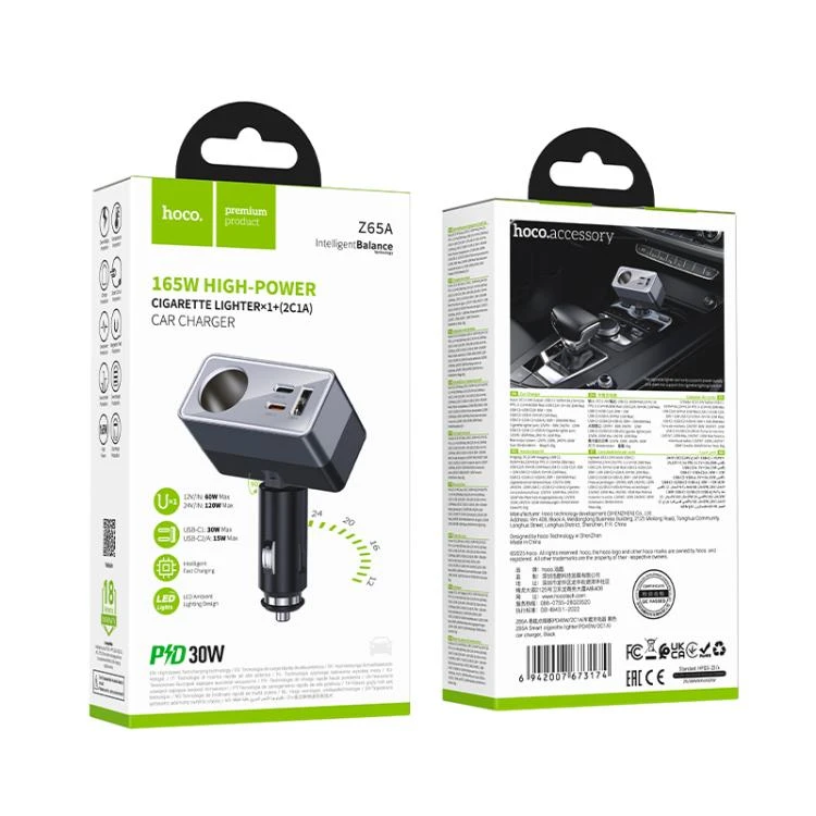 Încărcător auto hoco z65a brichetă inteligentă (pd45w/2c1a) negru 2