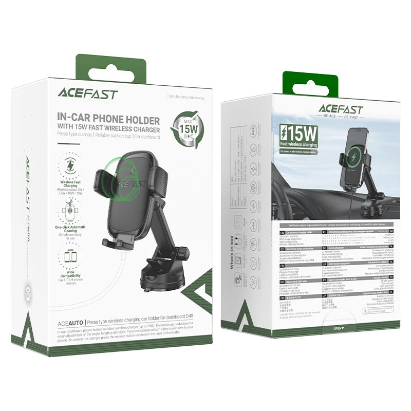 Suport auto cu încărcare wireless tip presă acefast d49 pentru bord, negru 2