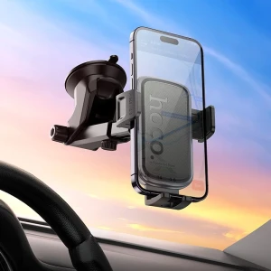 Автоподставка hoco h79 vista с креплением на центральную консоль, черная, металлическая, серая.