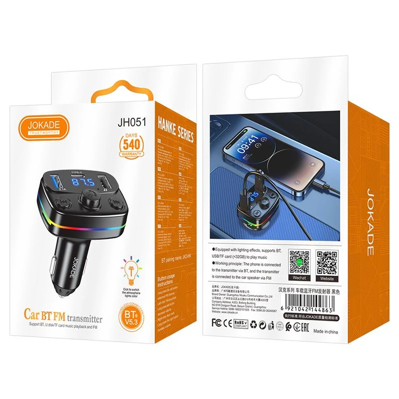 Автомобильный bluetooth fm-передатчик jokade jh051 hanke, черный 2