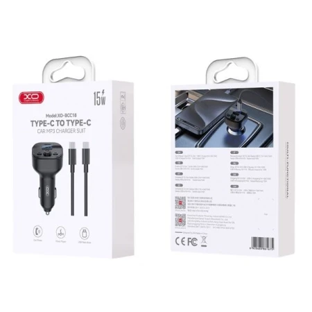 Încărcător auto inteligent xo bcc18 bluetooth mp3, tip c, 3a, negru 3