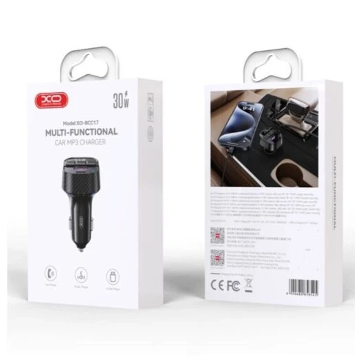 Încărcător auto inteligent xo bcc17 bluetooth mp3 a+c cu porturi duble pd30w, negru 3