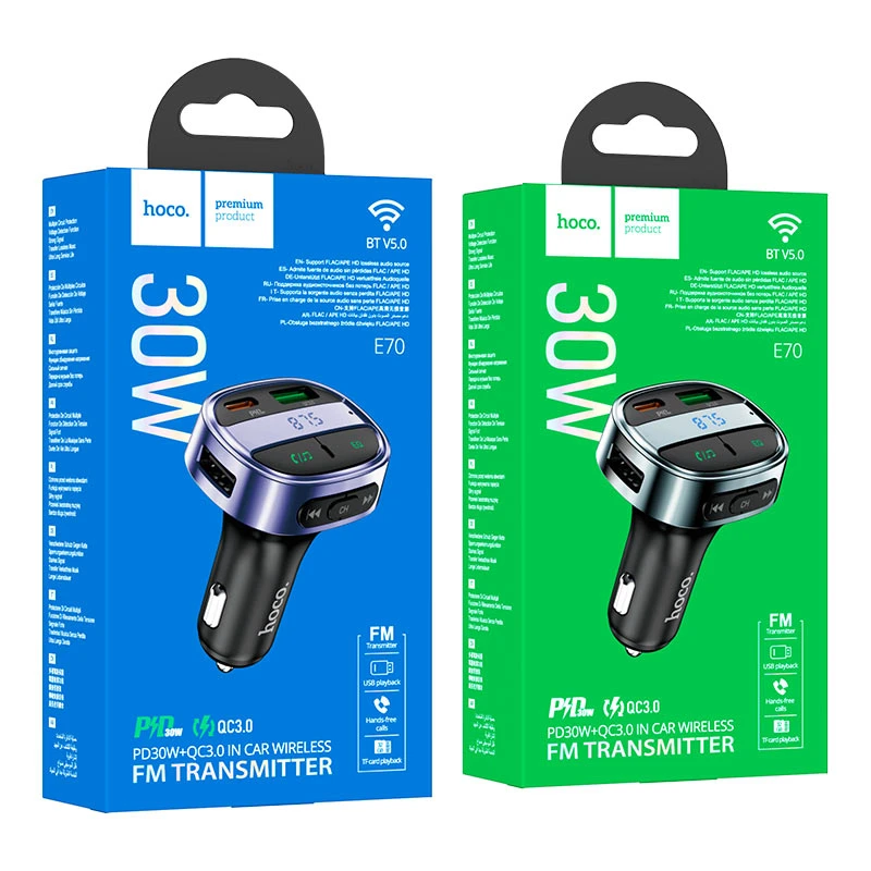 Hoco e70 pd30w+qc3.0 transmițător auto bt fm noapte magică 3