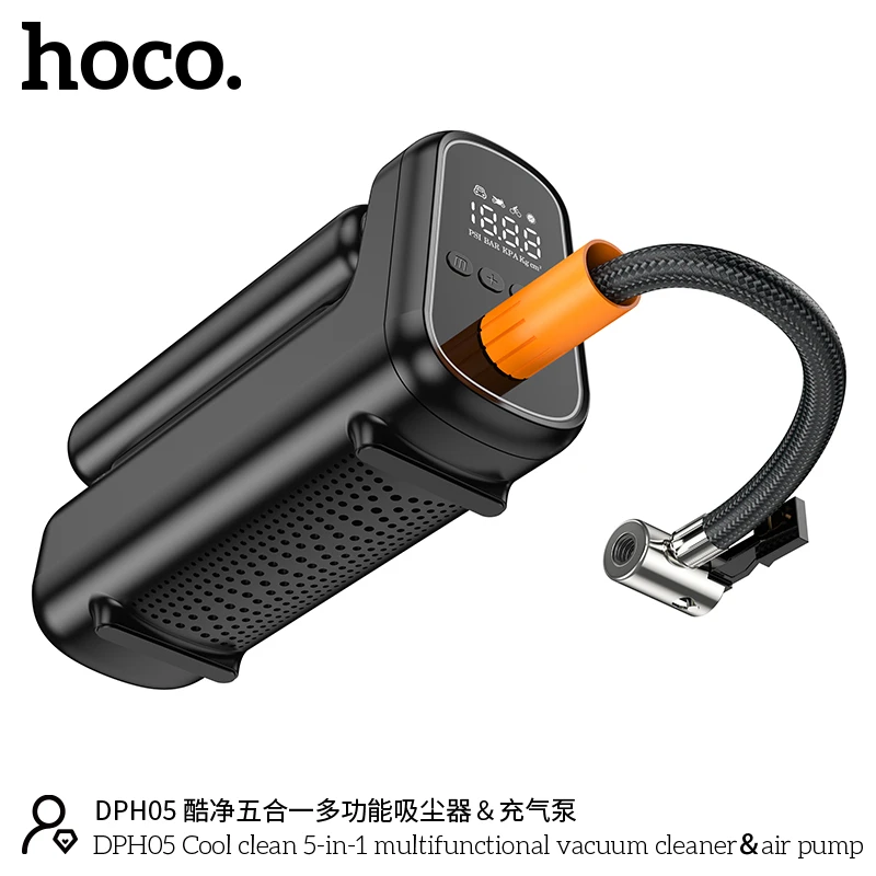 Многофункциональный пылесос hoco dph05 cool clean 5-в-1 с воздушным насосом, черный. 7