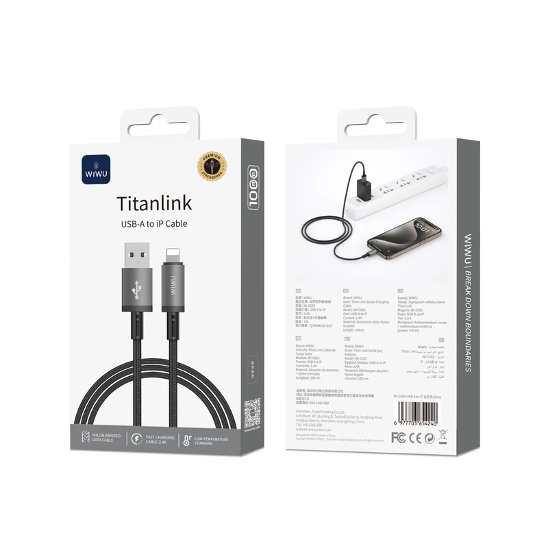 Wiwu titanlink seria cablu de încărcare 1 m wi-c055 usb-a la lightning gri 2