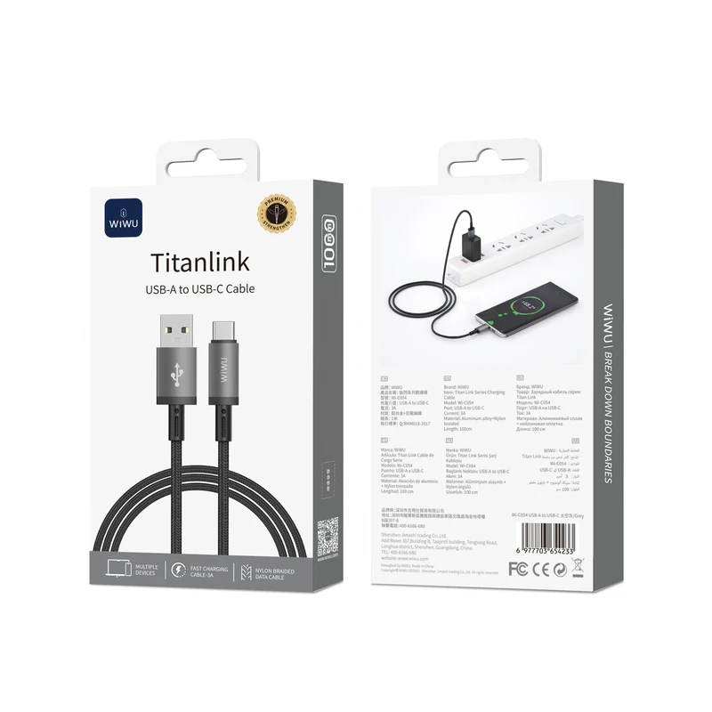 Wiwu titanlink серия кабель для зарядки 1 м wi-c054 usb-a на usb-c серый 3