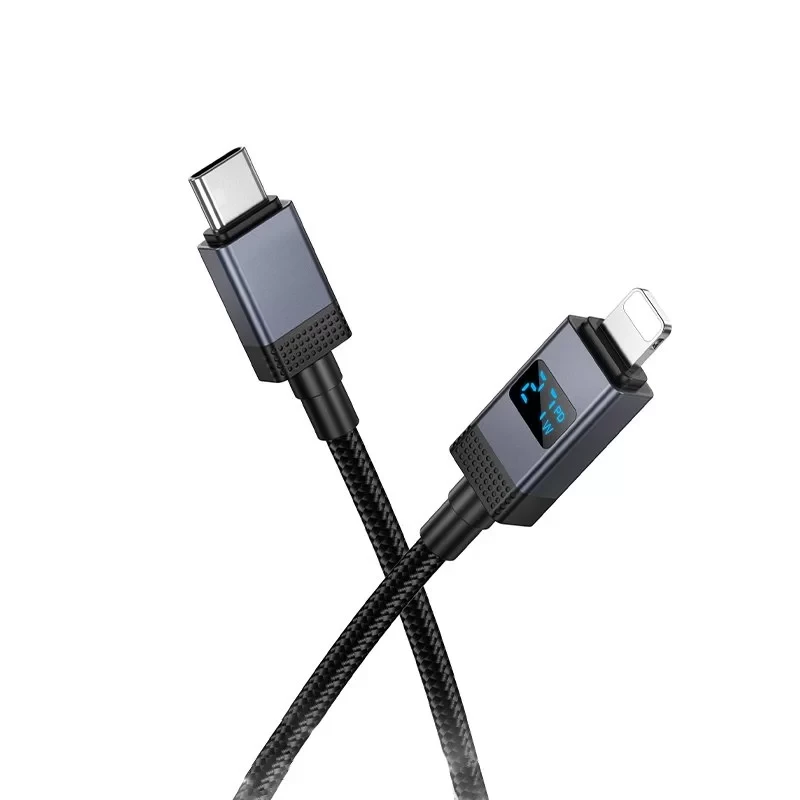 Hoco x118 generous pd27w cablu pentru încărcare și transfer de date cu afișaj lightning negru 2