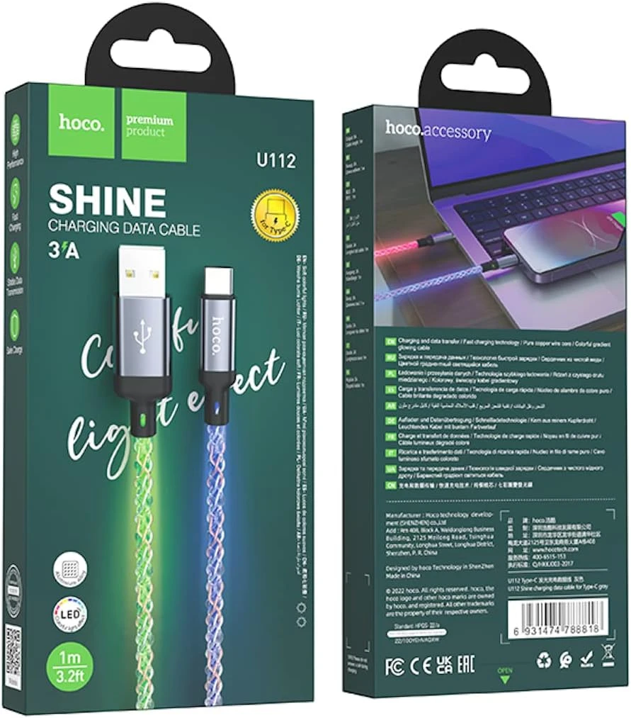 Hoco u112 shine cablu pentru încărcare și transfer de date pentru usb-c gri 2