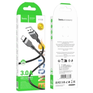 Hoco x109 energy din silicon cablu pentru încărcare și transfer de date usb-c(lungime 3 m) negru Thumbnail 2