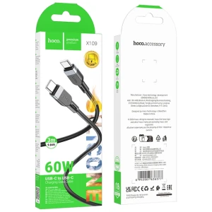 Hoco x109 energy 60w din silicon cablu pentru încărcare și transfer de date usb-c la usb-c(lungime 3 m) negru Thumbnail 2