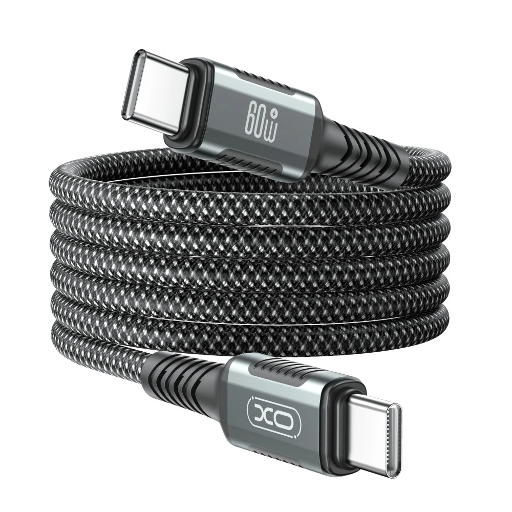Xo nb-q267 магнитный в оплетке usb-c на usb-c 60w кабель для передачи данных 1 м черный 2