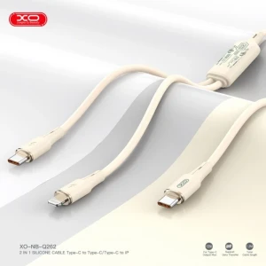 Xo nb-q262 usb-c на lightning (27w)+usb-c (60w) 1 to 2 true силиконовый кабель для передачи данных 1.2 м metre бежевый