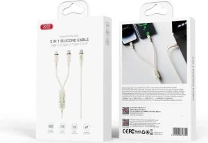 Xo nb-q262 usb-c на lightning (27w)+usb-c (60w) 1 to 2 true силиконовый кабель для передачи данных 1.2 м metre бежевый Thumbnail 4
