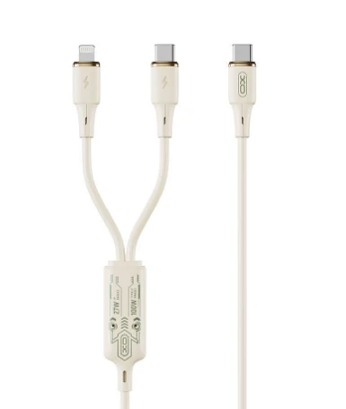 Xo nb-q262 usb-c на lightning (27w)+usb-c (60w) 1 to 2 true силиконовый кабель для передачи данных 1.2 м metre бежевый 3
