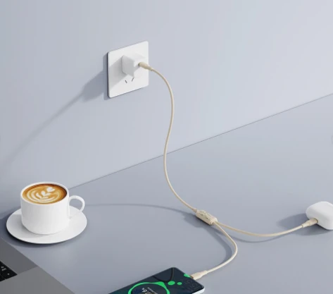 Xo nb-q262 usb-c на lightning (27w)+usb-c (60w) 1 to 2 true силиконовый кабель для передачи данных 1.2 м metre бежевый 2