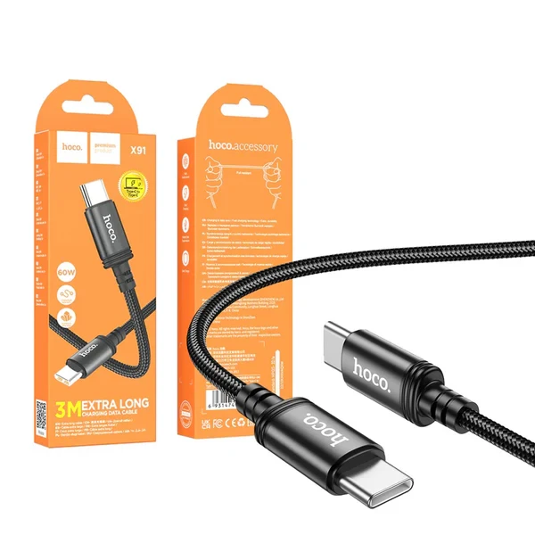 Hoco x91 radiance 60w кабель для зарядки и передачи данных для usb-c на usb-c(длина 3 м) черный 3