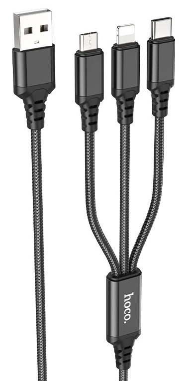 Hoco x76 3-in-1 super кабель для зарядки(lightning+usb-c+micro-usb) черный 2
