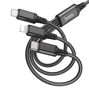 Hoco x76 3-in-1 super cablu de încărcare(lightning+usb-c+micro-usb) negru