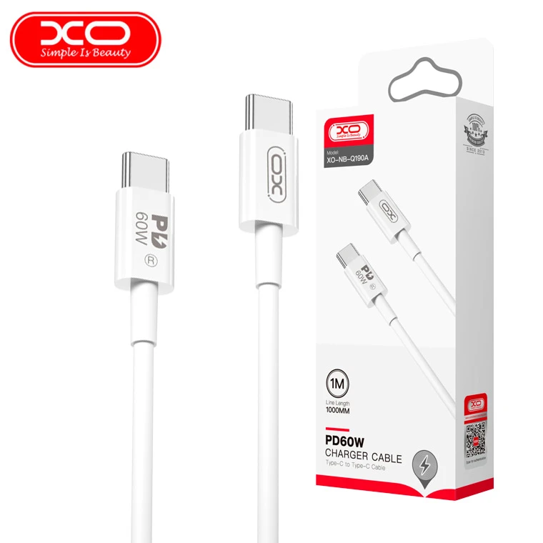 Xo nb-q190b usb-c на usb-c 60w 2 м белый 2