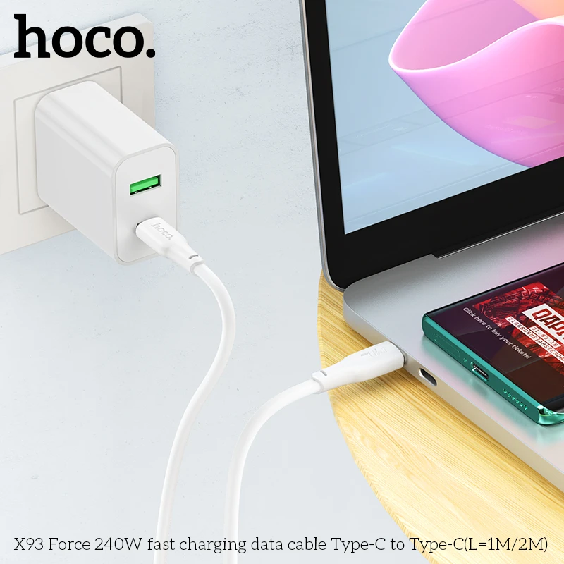 Hoco x93 force 240w fast кабель для зарядки и передачи данных usb-c на usb-c(длина 1 м) белый 3
