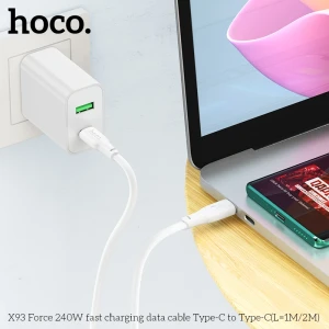 Hoco x93 force 240w fast кабель для зарядки и передачи данных usb-c на usb-c(длина 1 м) белый Thumbnail 3