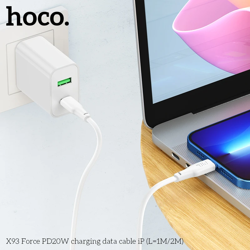 Hoco x93 force pd20w кабель для зарядки и передачи данных lightning(длина 2 м) белый 3