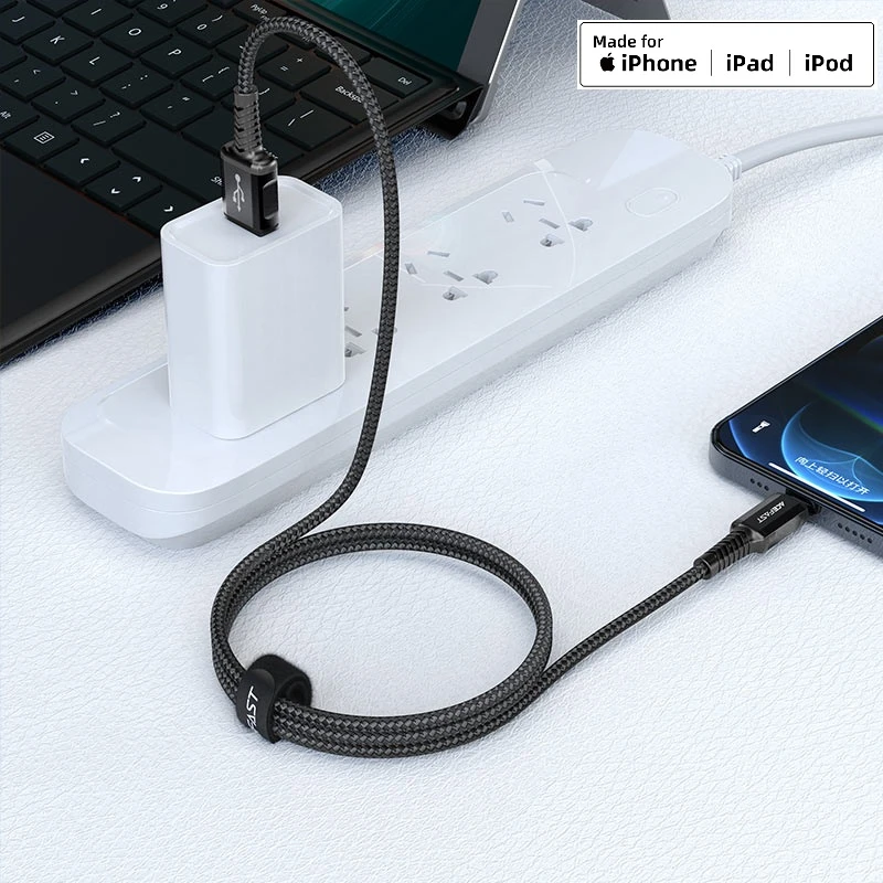 Acefast c1-02 usb-a на lightning из алюминиевого сплава кабель для зарядки и передачи данных черный 4