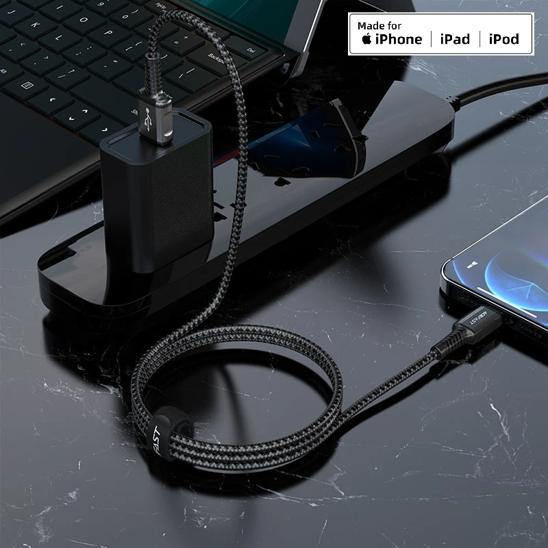 Acefast c1-02 usb-a на lightning из алюминиевого сплава кабель для зарядки и передачи данных черный 5