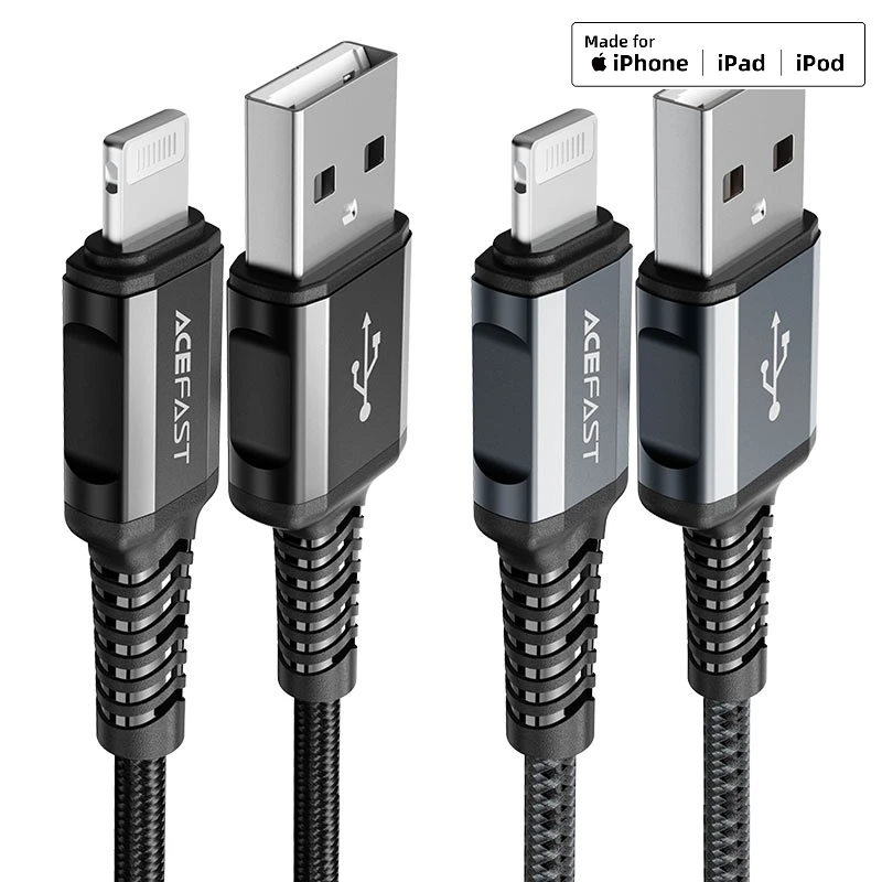 Acefast c1-02 usb-a на lightning из алюминиевого сплава кабель для зарядки и передачи данных черный 7