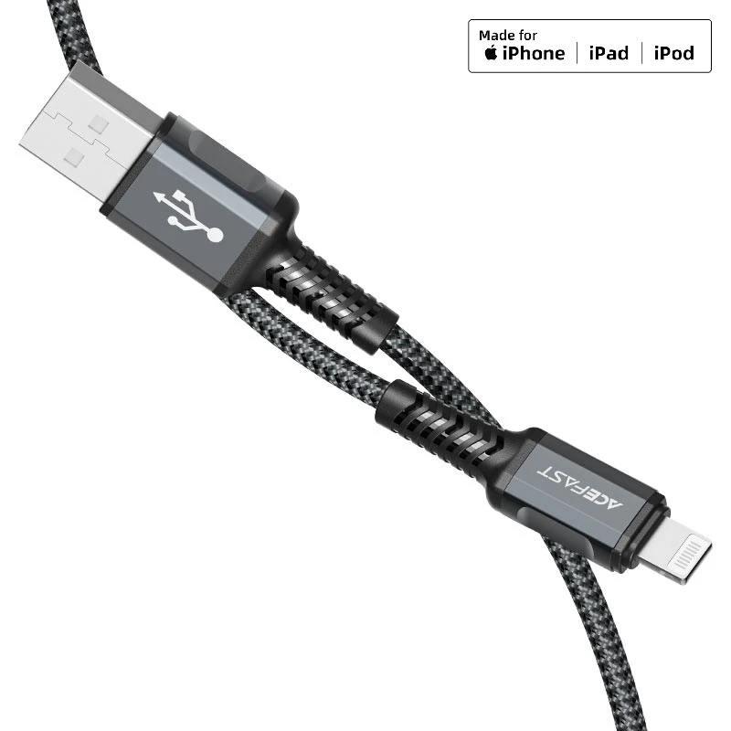 Acefast c1-02 usb-a на lightning из алюминиевого сплава кабель для зарядки и передачи данных черный 3
