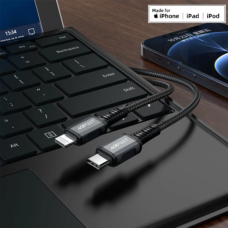 Acefast c1-01 usb-c la lightning din aliaj de aluminiu cablu pentru încărcare și transfer de date negru 2