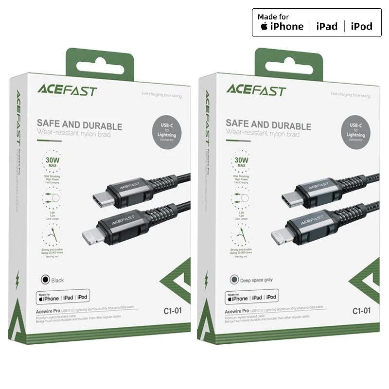 Acefast c1-01 usb-c la lightning din aliaj de aluminiu cablu pentru încărcare și transfer de date negru 8