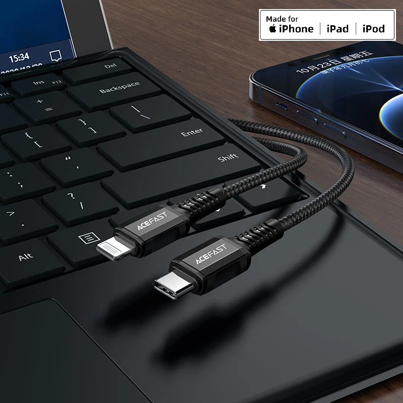 Acefast c1-01 usb-c la lightning din aliaj de aluminiu cablu pentru încărcare și transfer de date negru 6