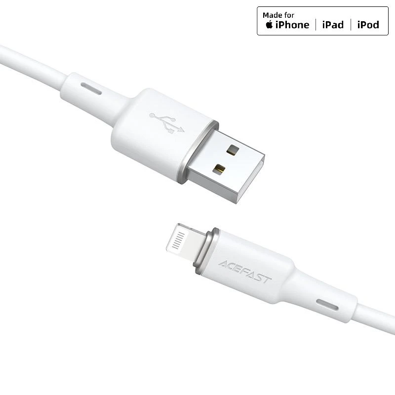 Acefast c2-02 usb-a на lightning из цинкового сплава силиконовый кабель для зарядки и передачи данных белый 2
