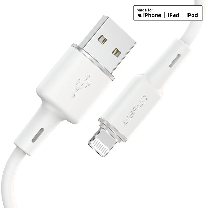 Acefast c2-02 usb-a на lightning из цинкового сплава силиконовый кабель для зарядки и передачи данных белый 3